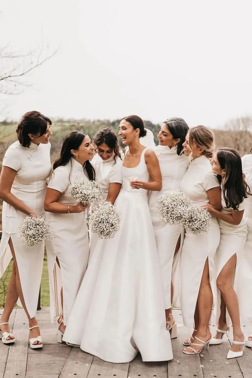 Charming A Line Square Neck White Long Wedding Dress with Button UP