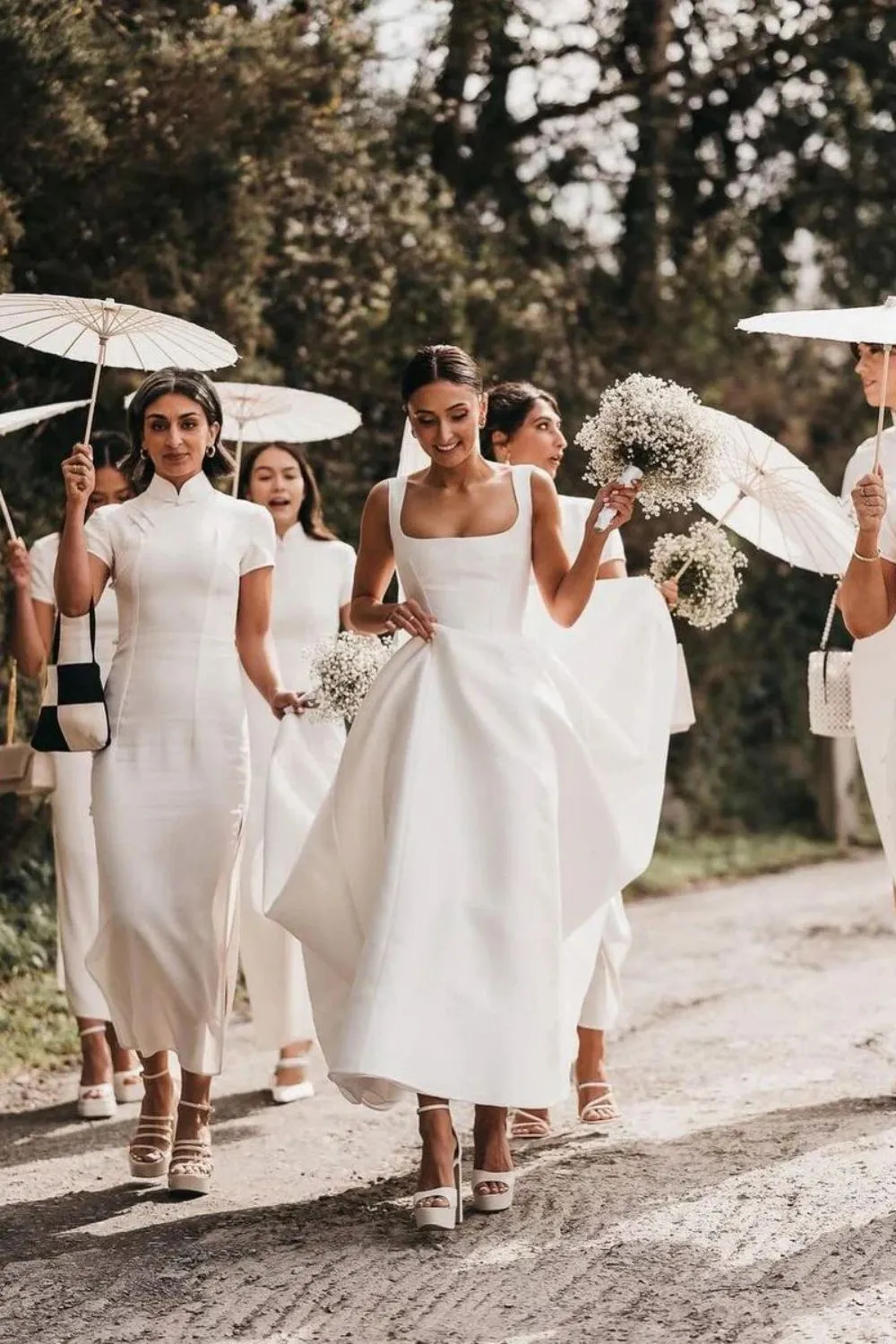 Charming A Line Square Neck White Long Wedding Dress with Button UP
