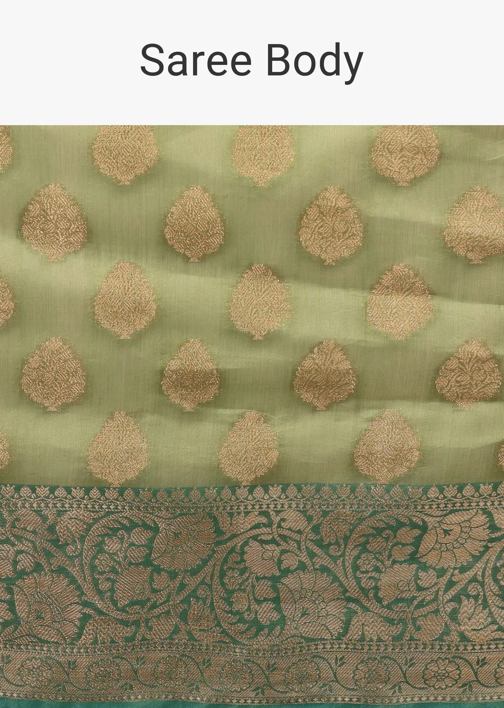 Citrus Green Saree In Banarsi Chanderi And Pure Handloom Cotton