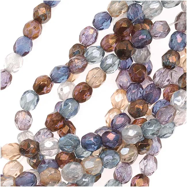 Czech Fire Polished Glass Beads 4mm Round Multi Luster Mix (50 pcs)