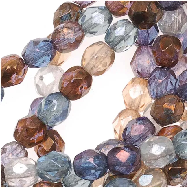 Czech Fire Polished Glass Beads 4mm Round Multi Luster Mix (50 pcs)