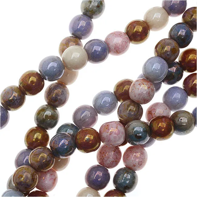 Czech Glass Beads, Round Druks 6mm, Opaque Luster Mix (1 Strand)