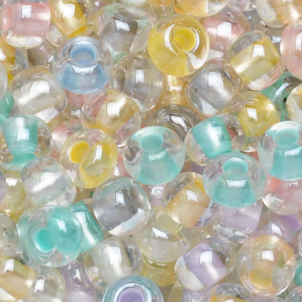 Czech Glass Seed Beads, 6/0 Round, Pearl Pastel Color Lined Mix (1 Ounce)