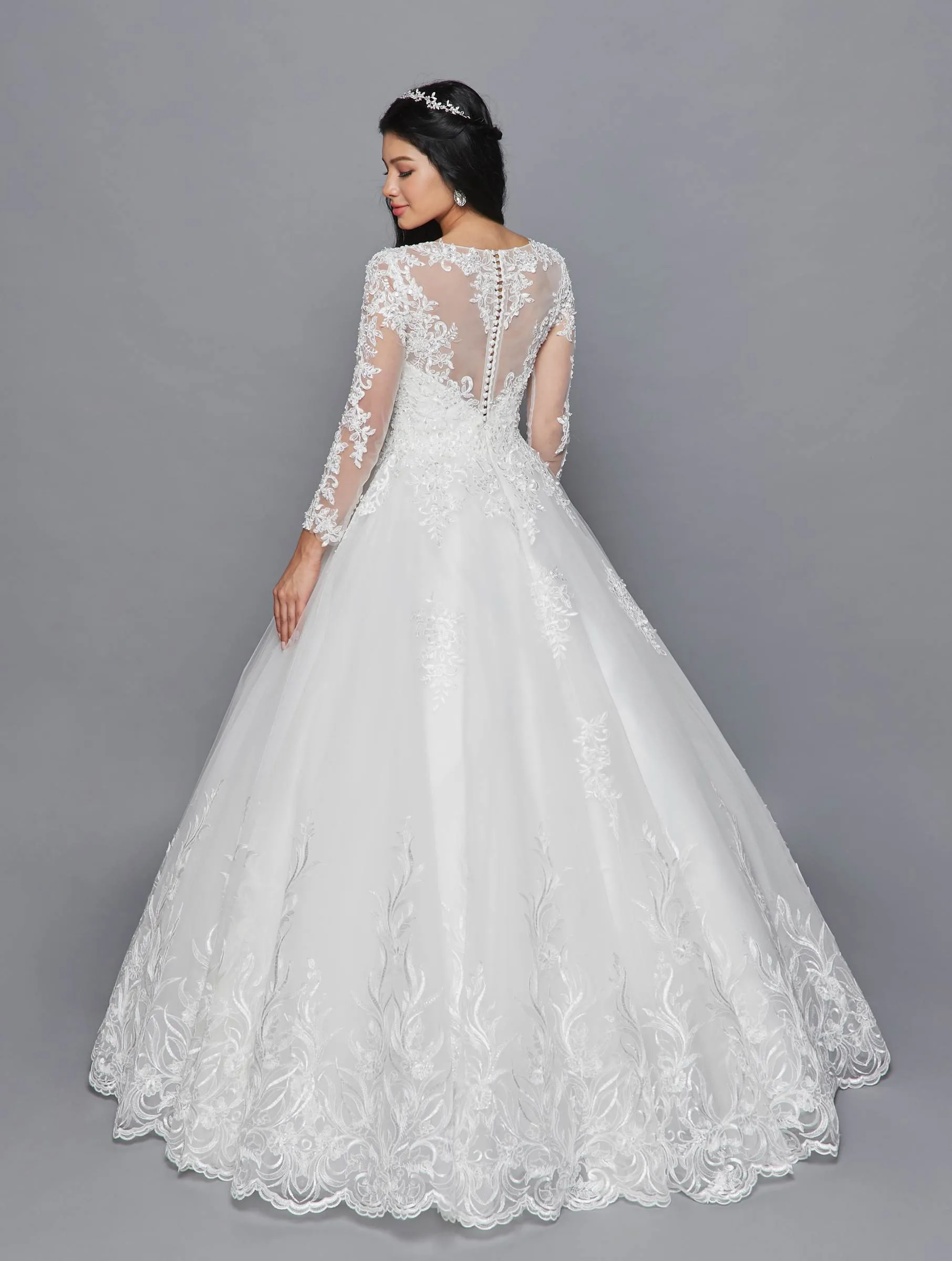DeKlaire Bridal 422 Mid-Length Sleeve A-Line Wedding Gown Illusion Boat Neckline