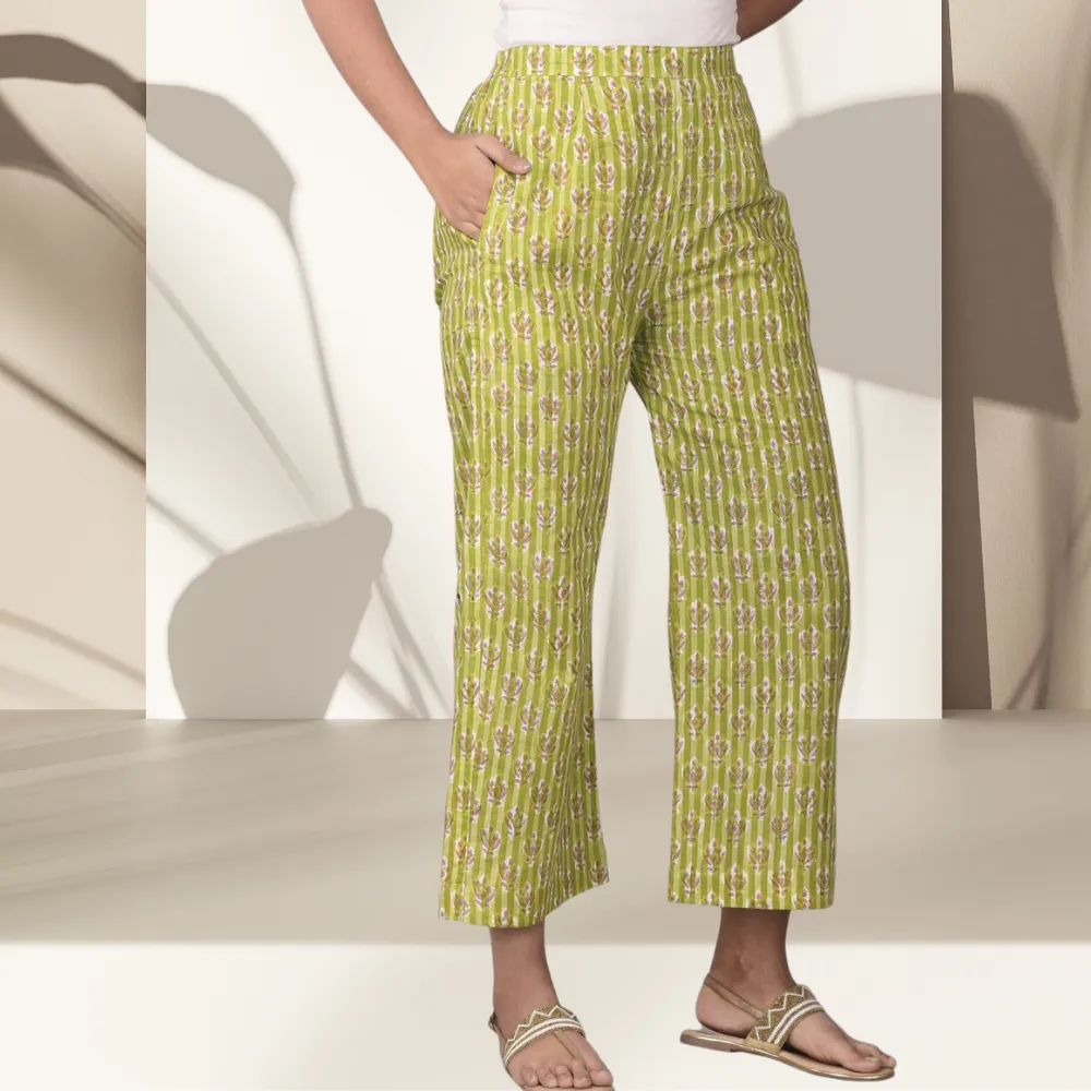 Floral Palazzo  | Block Print | Handcrafted | Day Wear | Green And Pink