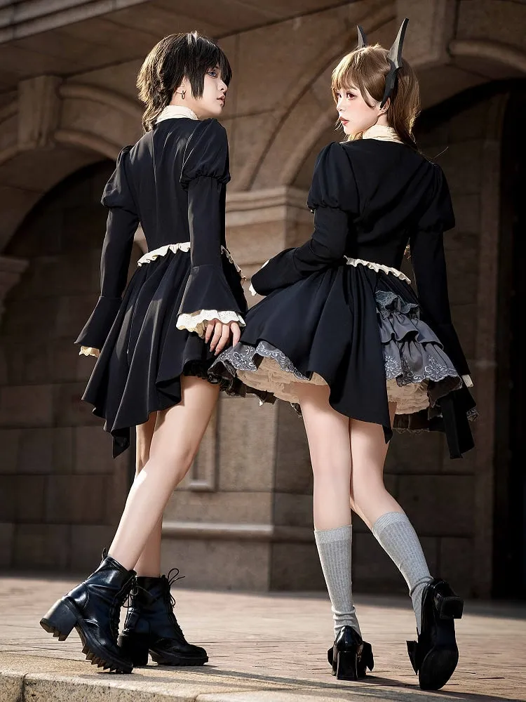 Gray Boned Waist Lolita Four Layers Tiered Ruffle Skirt
