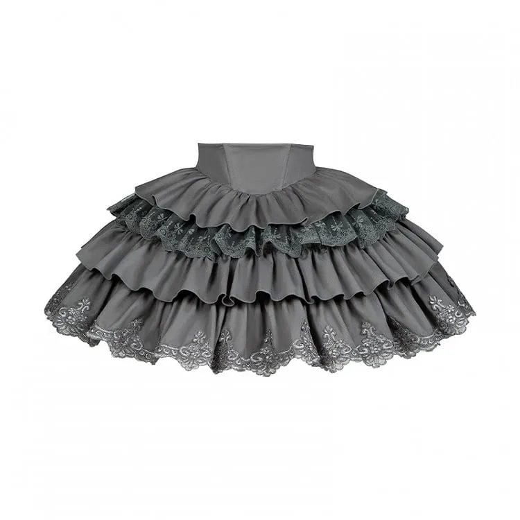 Gray Boned Waist Lolita Four Layers Tiered Ruffle Skirt