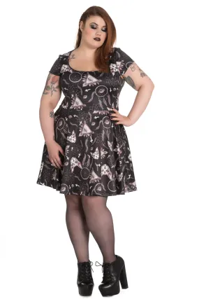 Hell Bunny Gothic Dark Side Sphynx Cat & Witchy Magic Skater Dress