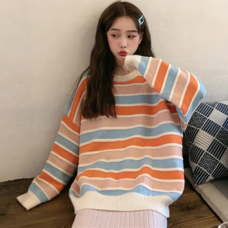 Kawaii Stripes Round Collar Sweaters