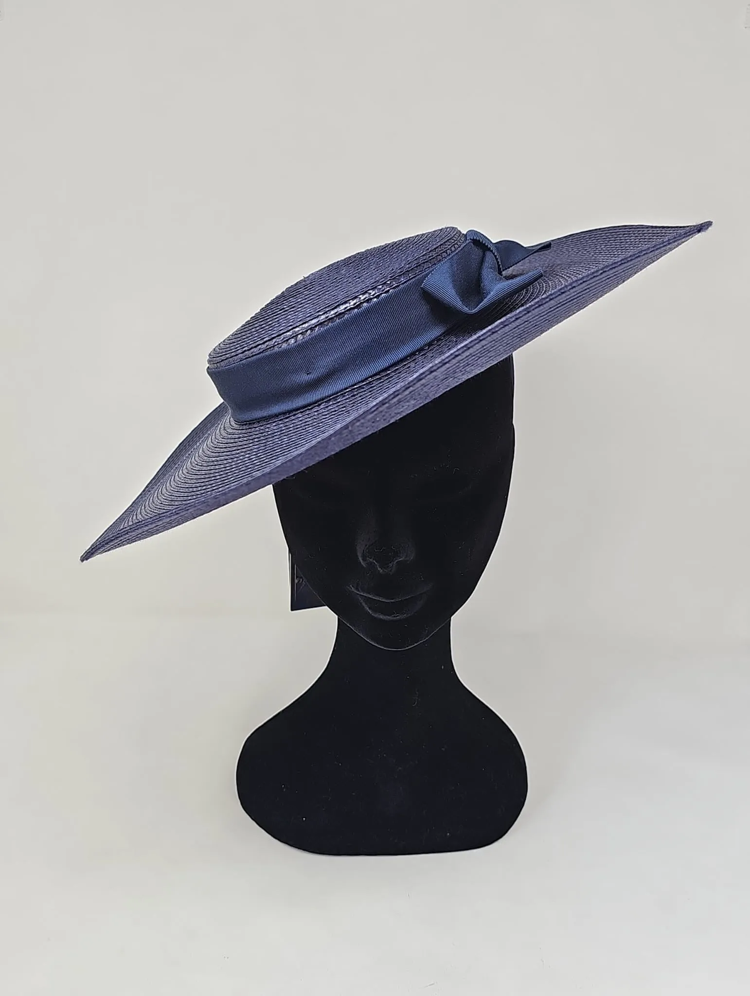 Midnight Navy Wide Brim Braid Boater Fascinator