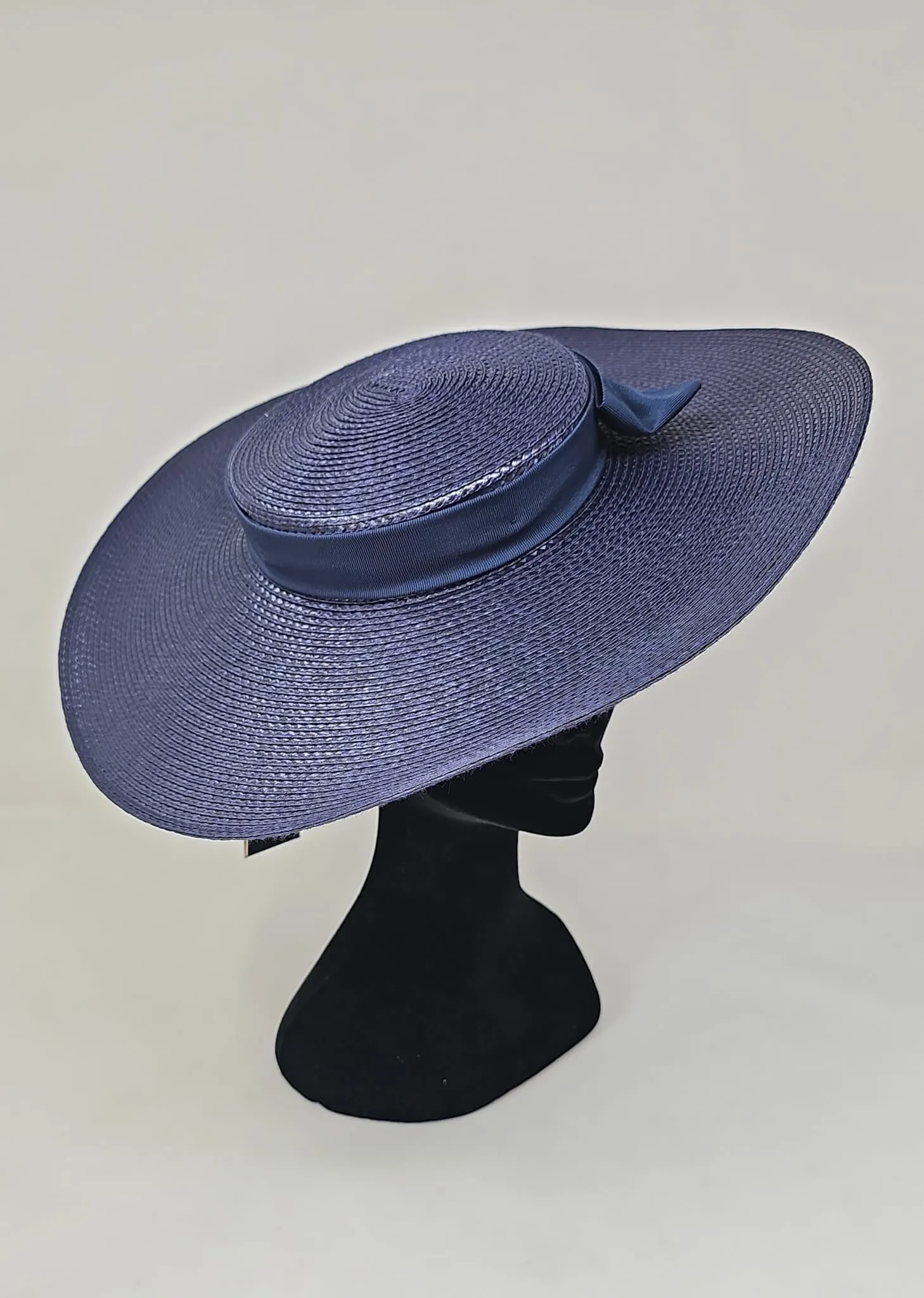 Midnight Navy Wide Brim Braid Boater Fascinator