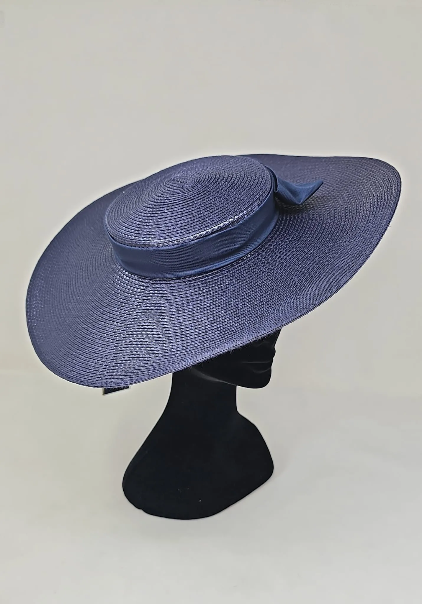 Midnight Navy Wide Brim Braid Boater Fascinator