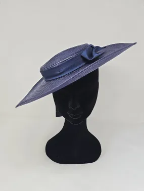 Midnight Navy Wide Brim Braid Boater Fascinator