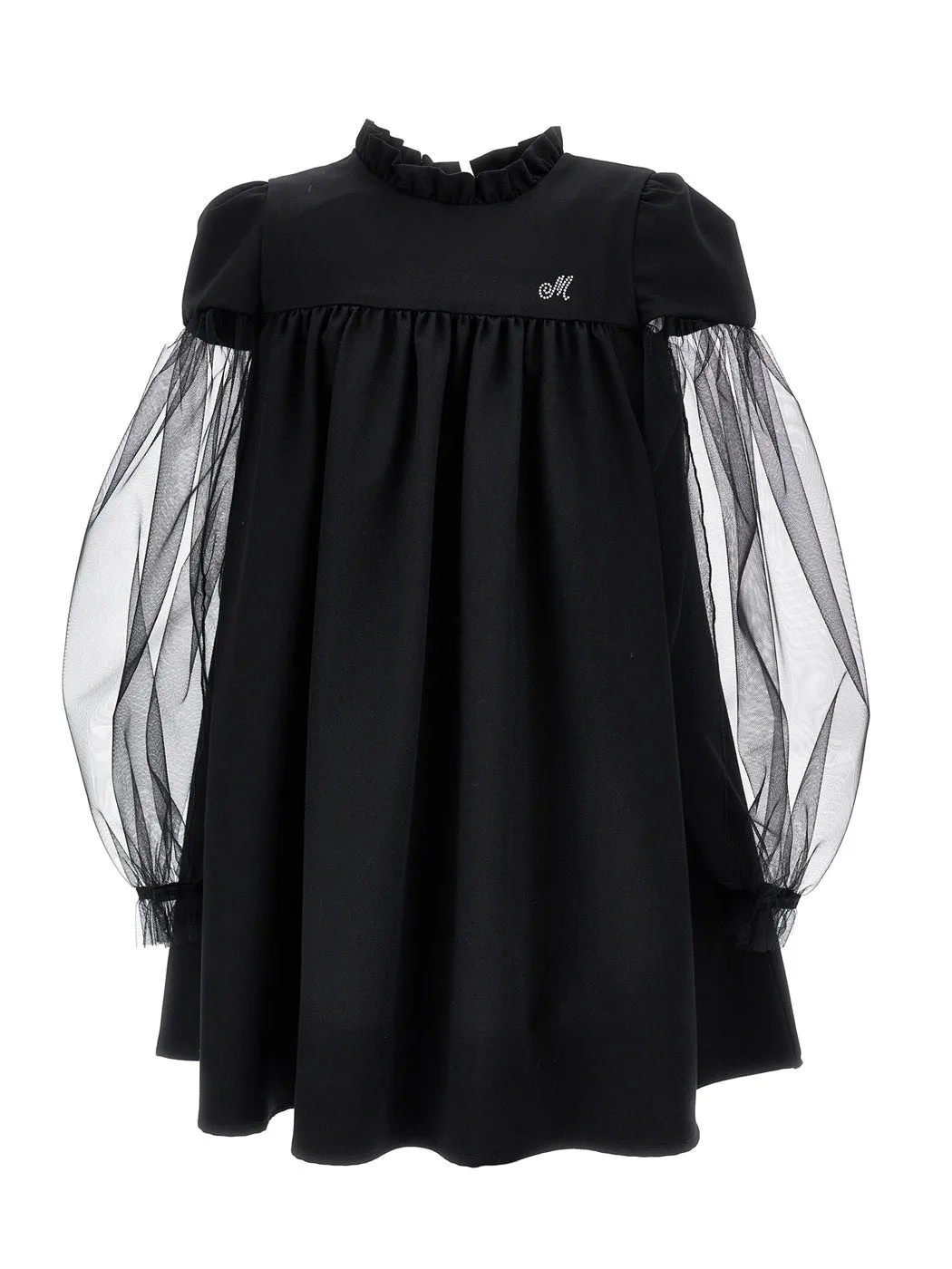 MONNALISA Girls black dress with Puff Sleeve-17B901