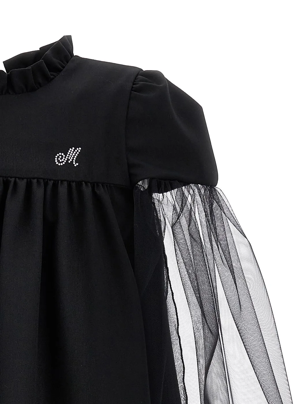 MONNALISA Girls black dress with Puff Sleeve-17B901