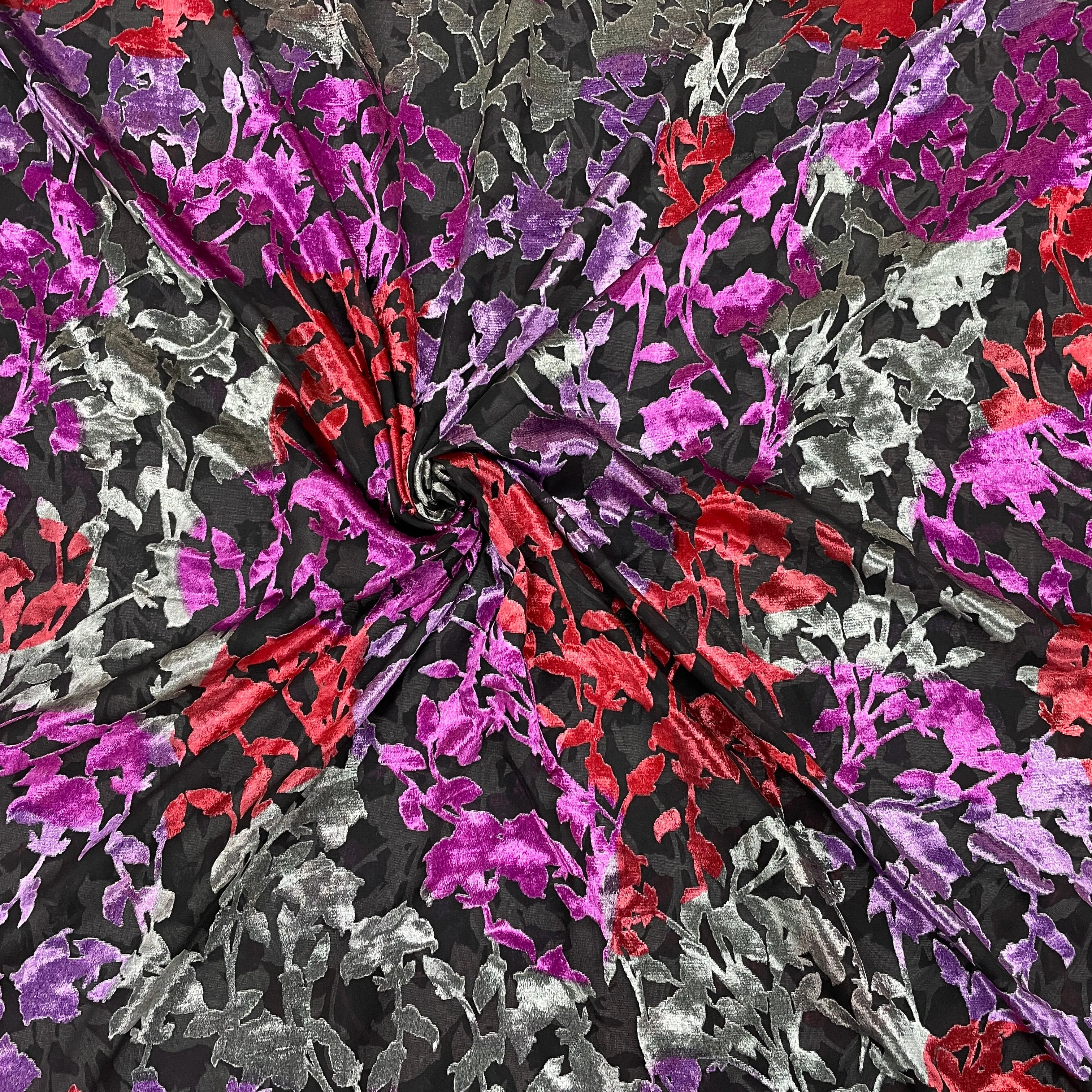 Multicolor Floral Print Brasso Velvet Fabric