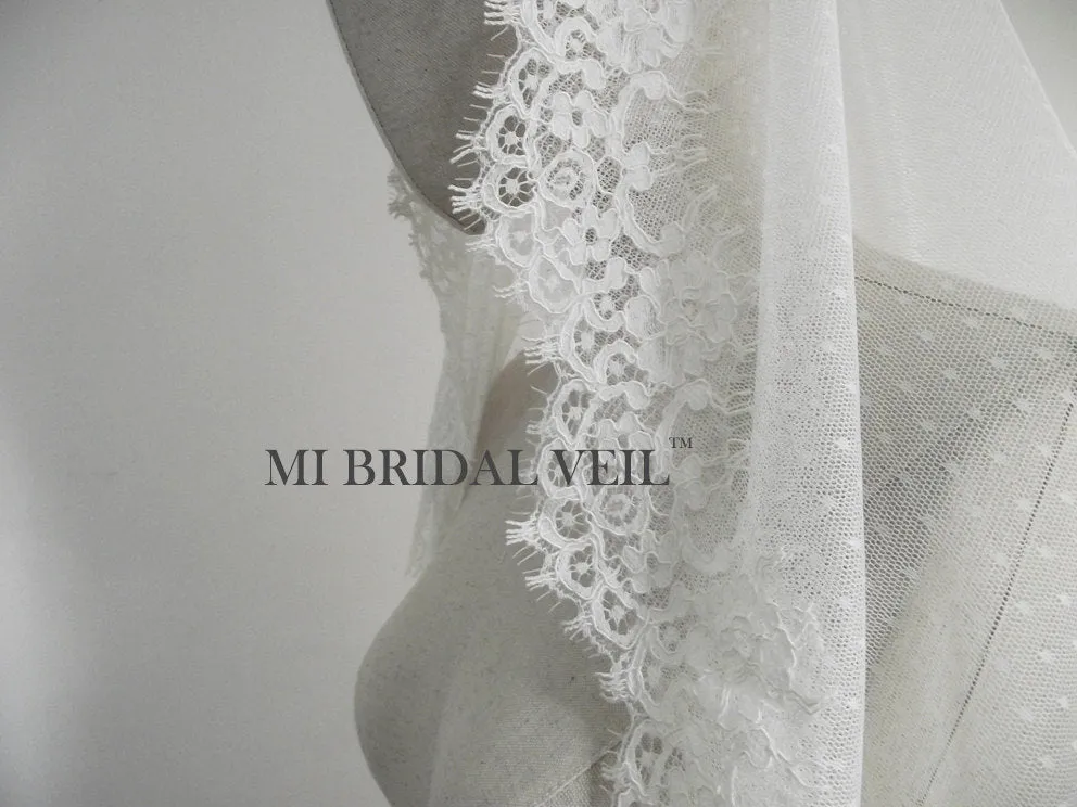 Polka Dot Veil, Mantilla Lace Wedding Veil, Vintage Inspired Rose Lace Bridal Veil Mi Bridal