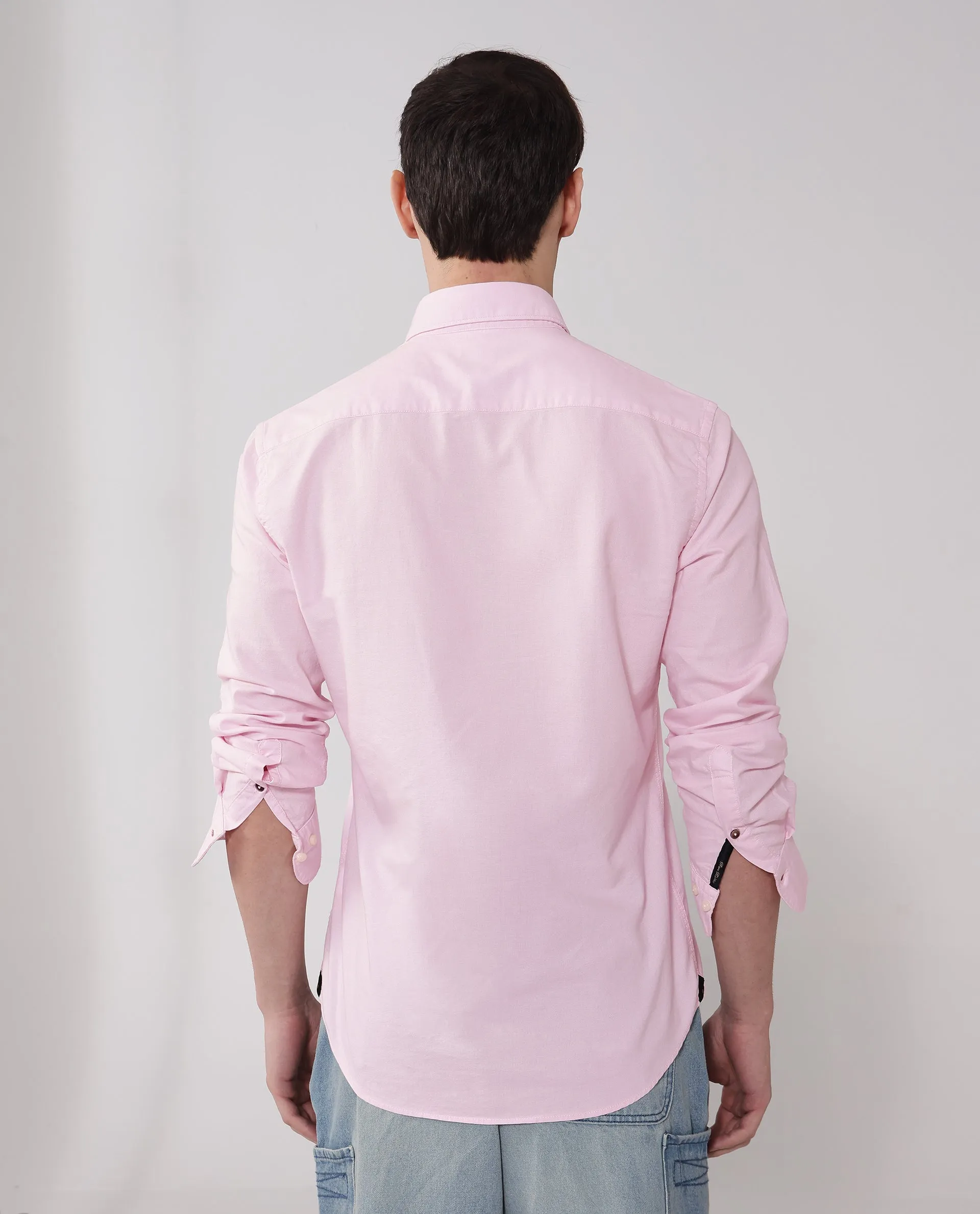 Rare Rabbit Men's Auxfo Light Pink Cotton Fabric Full Sleeves Solid Shirt