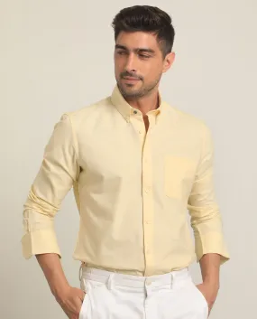 Rare Rabbit Men's Auxfo Light Yellow Cotton Fabric Full Sleeves Solid Shirt