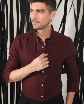 Rare Rabbit Men's Auxfo Maroon Cotton Fabric Full Sleeves Solid Shirt