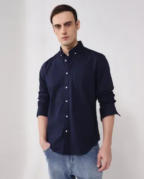 Rare Rabbit Men's Auxfo Navy Cotton Fabric Full Sleeves Solid Shirt