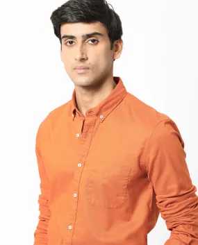 Rare Rabbit Men's Auxfo Orange Cotton Fabric Full Sleeves Solid Shirt