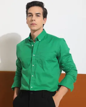 Rare Rabbit Men's Auxfo Pastel Green Cotton Fabric Full Sleeves Solid Shirt