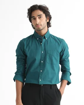 Rare Rabbit Men's Auxfo Petrol Cotton Fabric Full Sleeves Solid Shirt