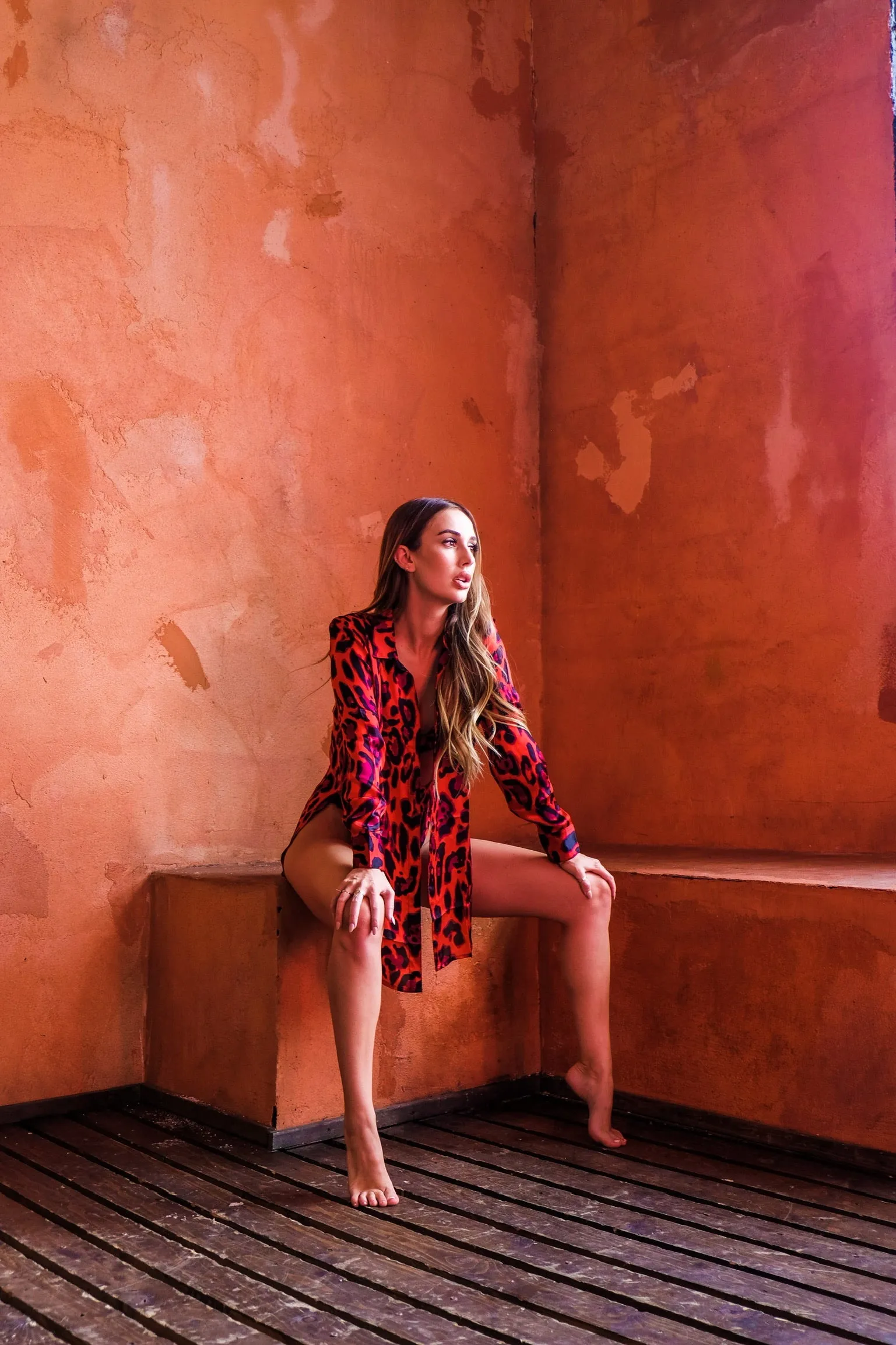 Red Leopard Button Up Top