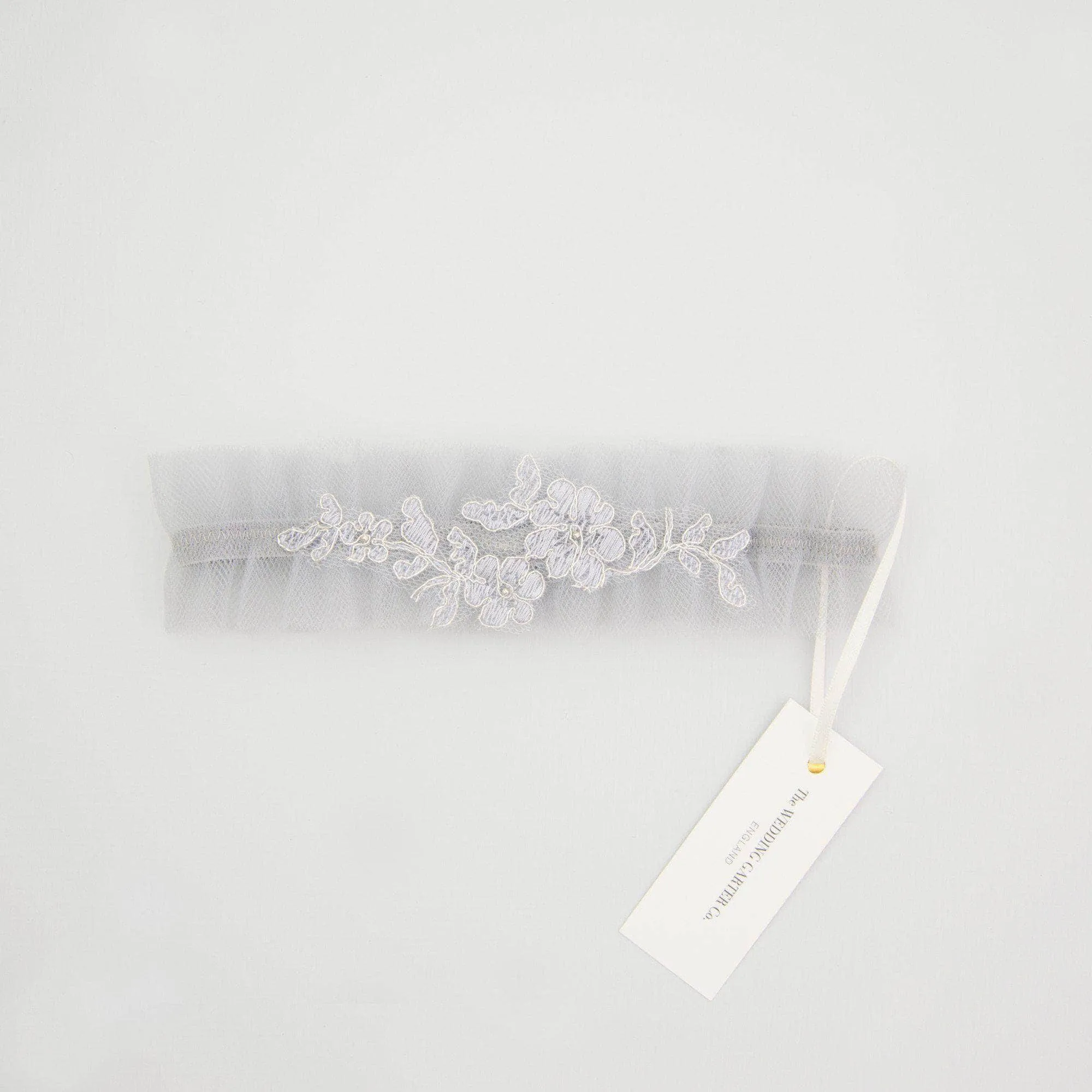 Soft blue tulle wedding garter with delicate lace - 'Elva'