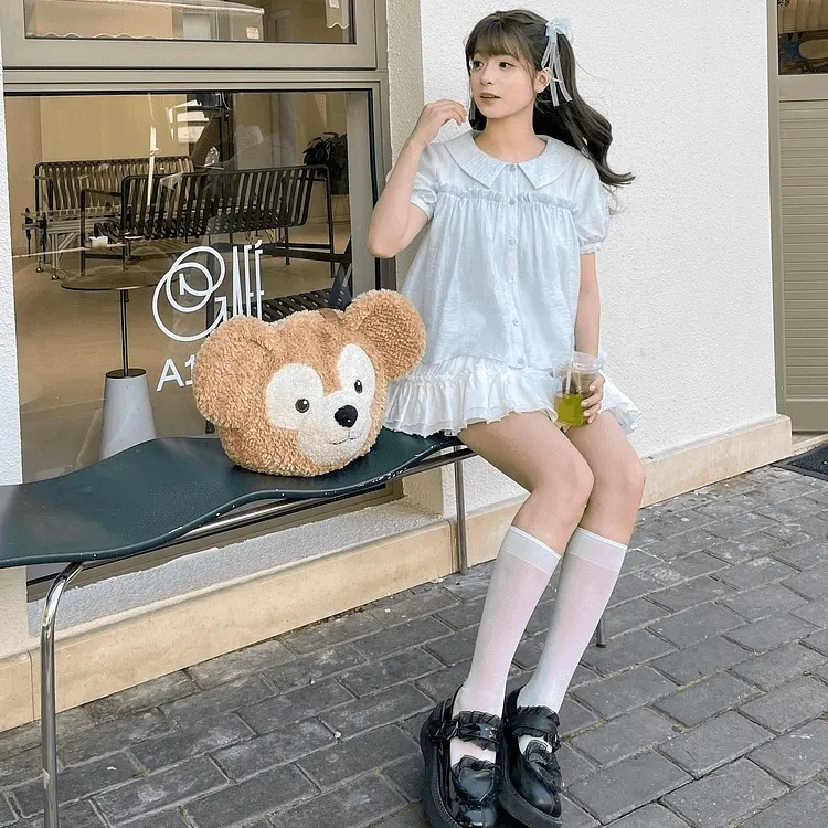 Summer Sweet Girl Style Light Blue Puff Sleeve Blouse