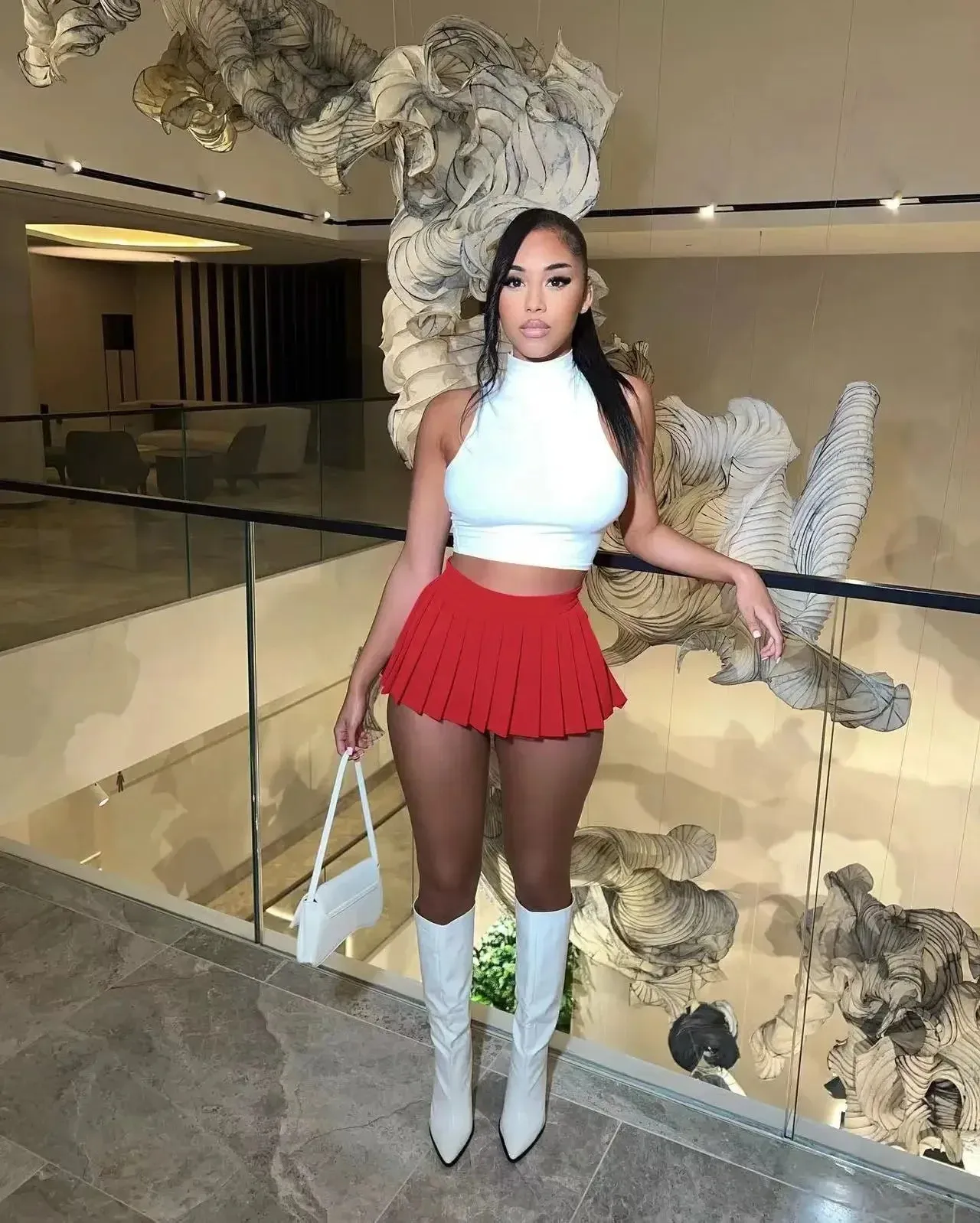 Tennis Stretchy Skirts 2024 Korean Waist Pleated Summer A-Line High Fashion Dress