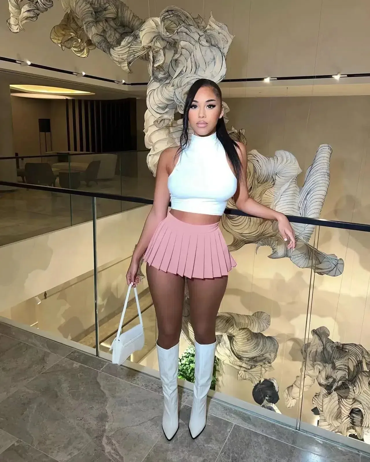 Tennis Stretchy Skirts 2024 Korean Waist Pleated Summer A-Line High Fashion Dress