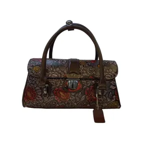 Vernika Embossed Floral Pattern with Buckle Detail Satchel Bag
