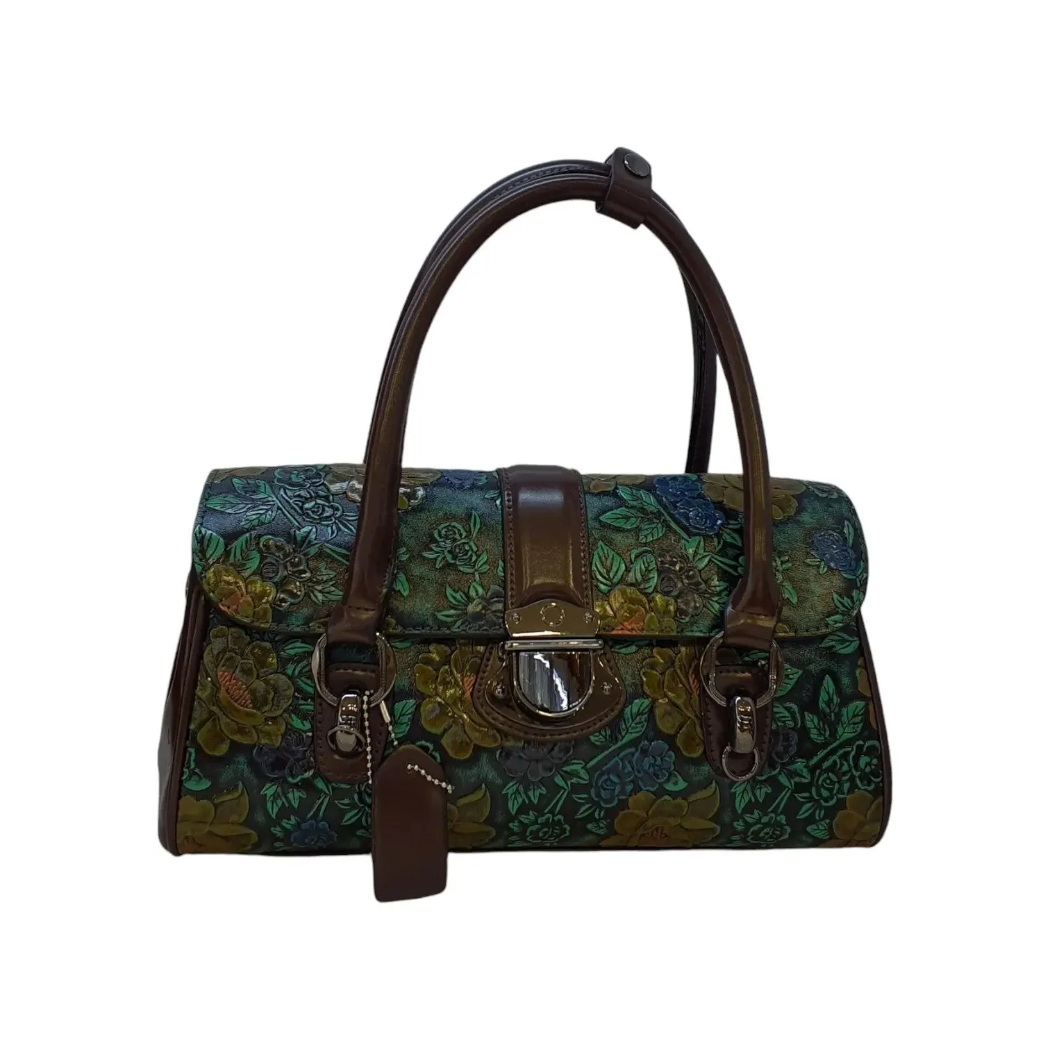 Vernika Embossed Floral Pattern with Buckle Detail Satchel Bag