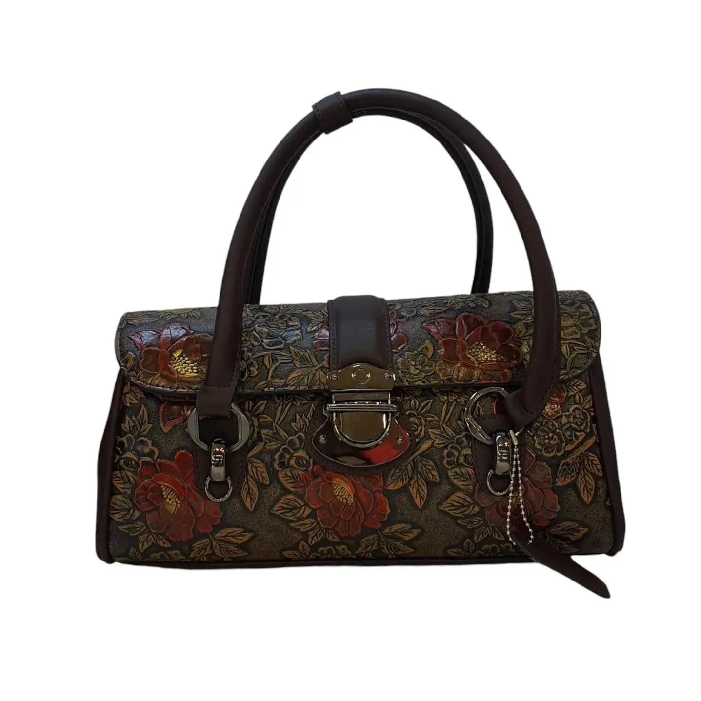 Vernika Embossed Floral Pattern with Buckle Detail Satchel Bag