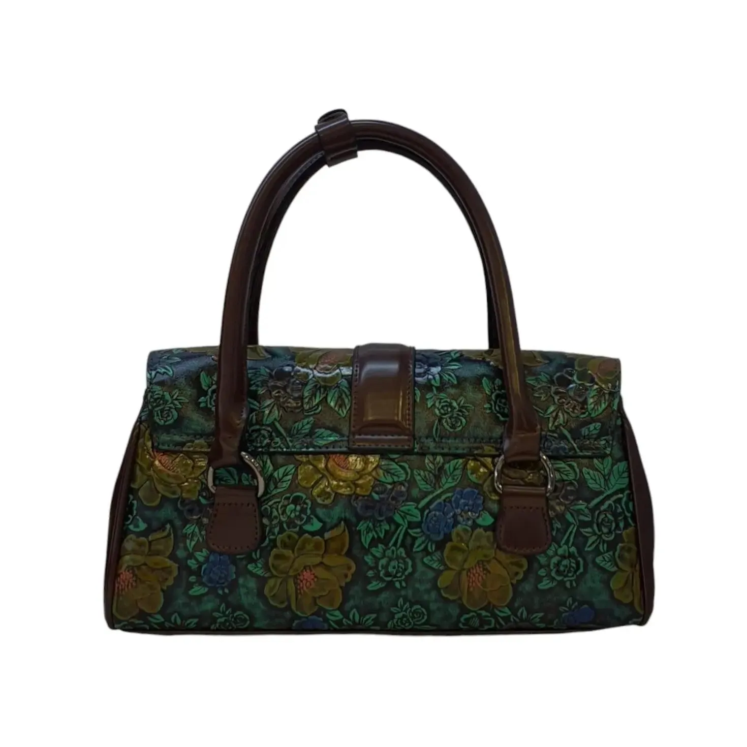Vernika Embossed Floral Pattern with Buckle Detail Satchel Bag