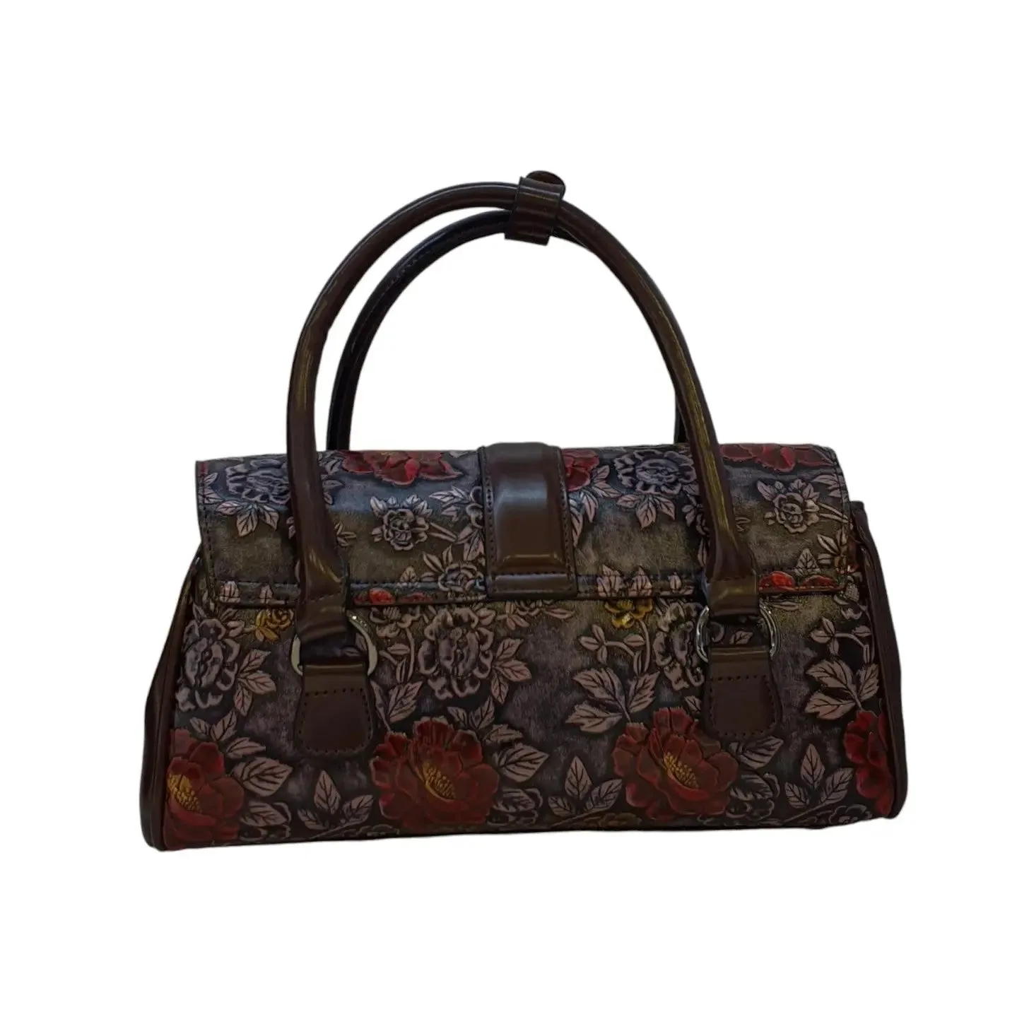 Vernika Embossed Floral Pattern with Buckle Detail Satchel Bag