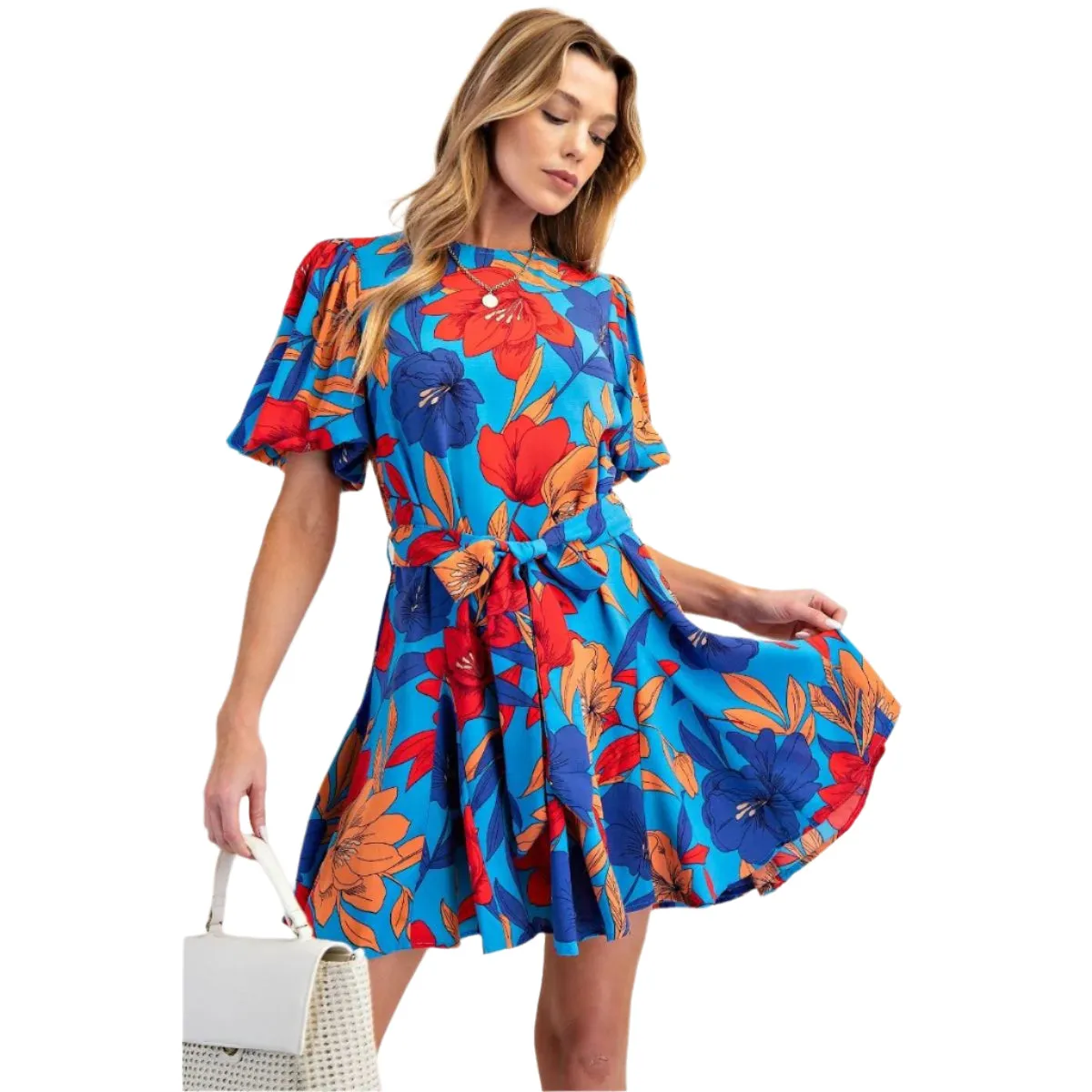 Women's Easel Bubble Sleeve Floral Dress ED21858
