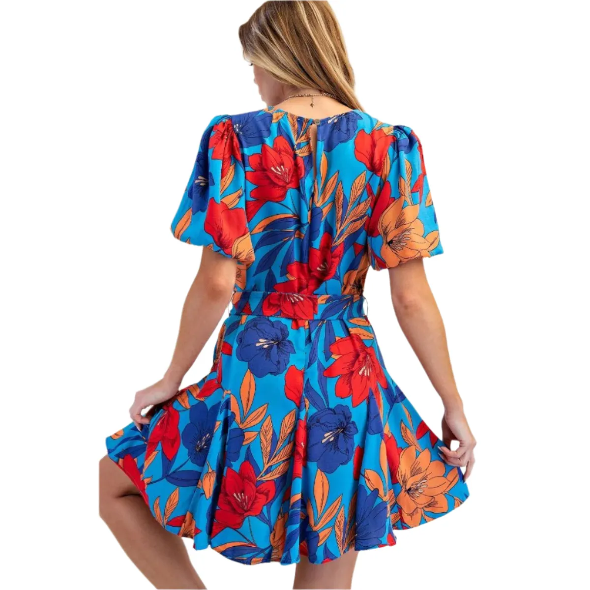 Women's Easel Bubble Sleeve Floral Dress ED21858