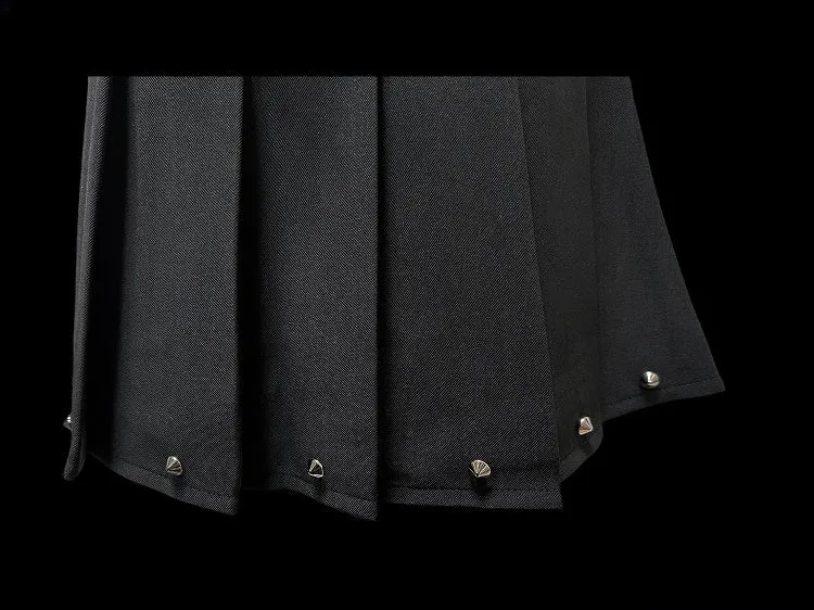 Y2K Black Cross Charms High Waist Studs Punk Pleated Skirt